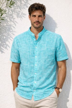 camisa hilo cuello mao manga corta