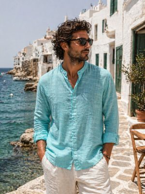 camisa hilo cuello mao manga larga
