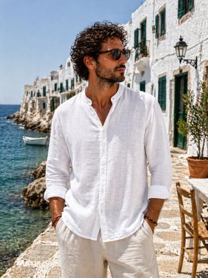 camisa hilo cuello mao manga larga