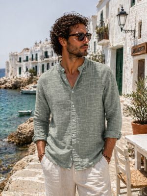 camisa hilo cuello mao manga larga