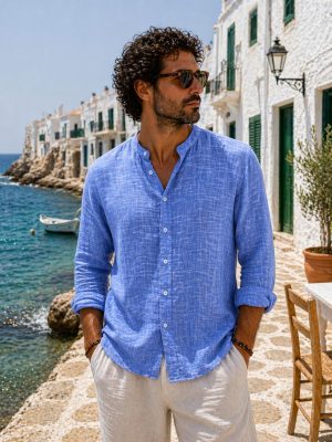 camisa hilo cuello mao manga larga