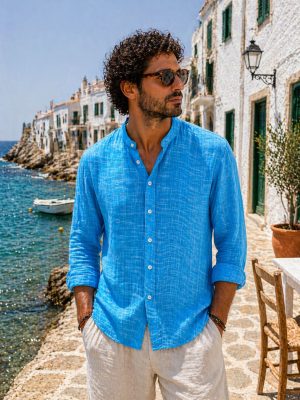 camisa hilo cuello mao manga larga