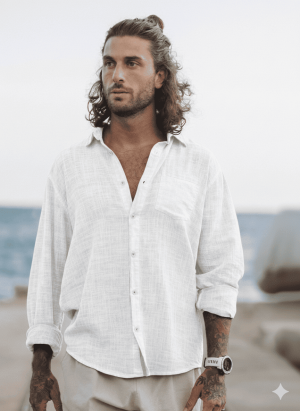 camisa hilo cuello manga larga