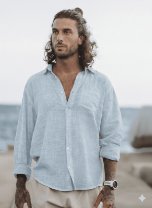 camisa hilo cuello manga larga