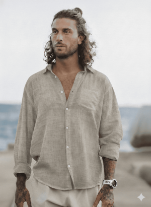 camisa hilo cuello manga larga