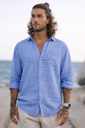 camisa hilo cuello manga larga