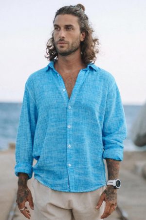 camisa hilo cuello manga larga