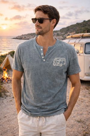 camiseta botones furgoneta - L, plomo