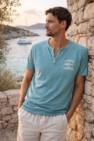 camiseta botones raspas - L, agua