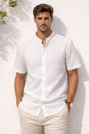 camisa hilo cuello mao manga corta