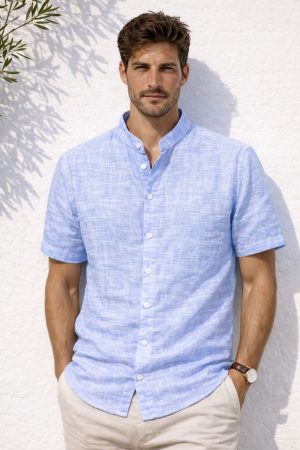 camisa hilo cuello mao manga corta