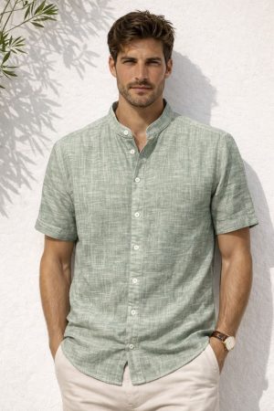 camisa hilo cuello mao manga corta