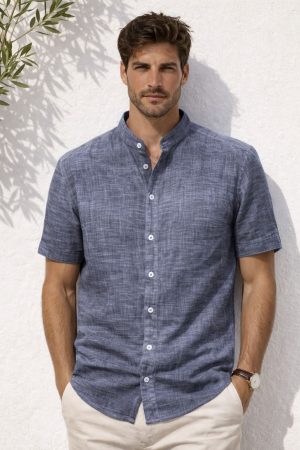 camisa hilo cuello mao manga corta