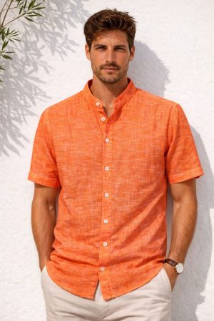 camisa hilo cuello mao manga corta