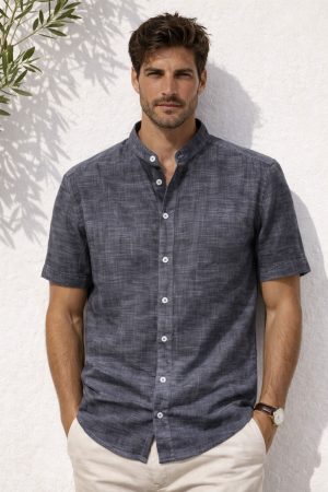 camisa hilo cuello mao manga corta