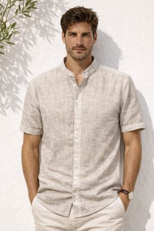 camisa hilo cuello mao manga corta