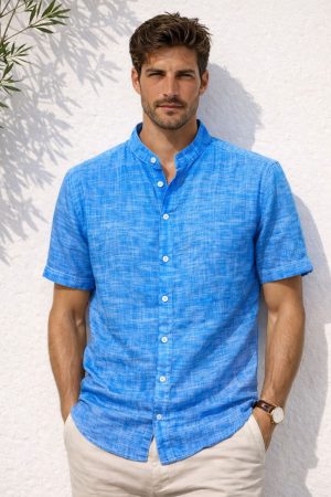 camisa hilo cuello mao manga corta