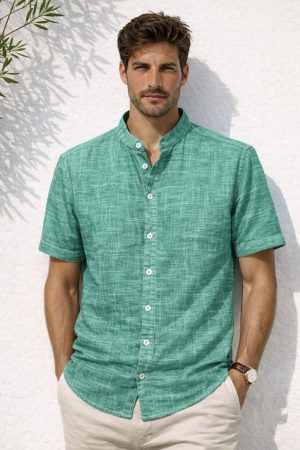 camisa hilo cuello mao manga corta