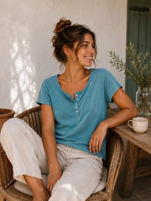 camiseta de botones mujer - L, agua
