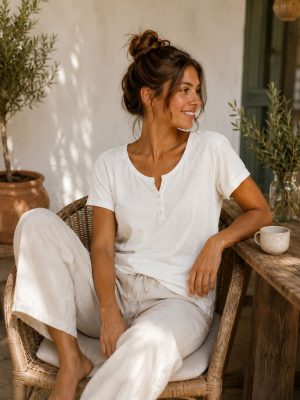 camiseta de botones mujer - M, crudo