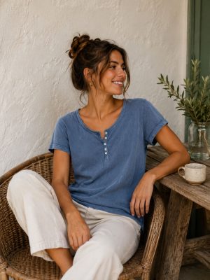 camiseta de botones mujer - M, indigo
